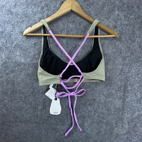 Prana Swimsuit Bikini Top Womens Small Tulum Black Color Block Pink Green - Picture 10 of 11
